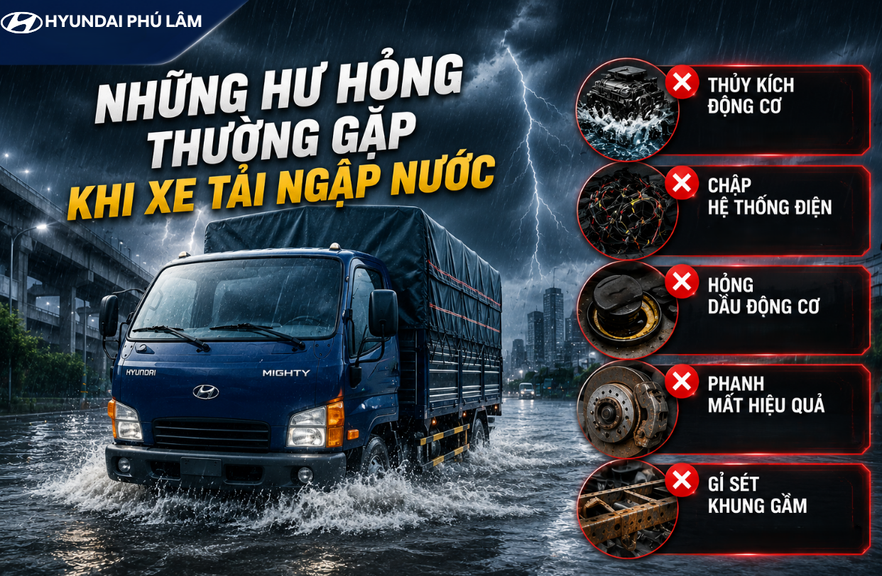 NHỮNG HƯ HỎNG THƯỜNG GẶP TRÊN XE TẢI KHI NGẬP NƯỚC VÀ CÁCH XỬ LÝ CHÚNG KỊP THỜI